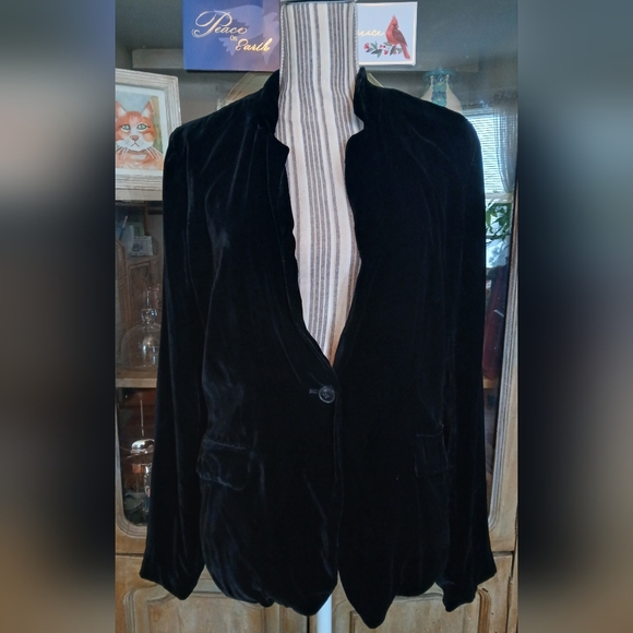 Gap Silk Black Stand Collar Blazer - 12 - Picture 3 of 9